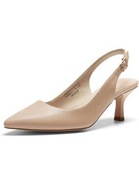 Women's Low Kitten Heels Slingback Nude-Pu Pointed Closed Toe Dress Shoes